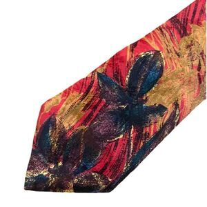Portofino Collection Silk Tie Abstract Floral Dark Red, Purple, Gold, Blue